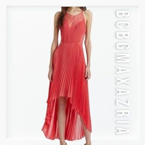 NWT BCBGMaxazria Maryella Pleated and Lace High Low Coral Dress sz 0